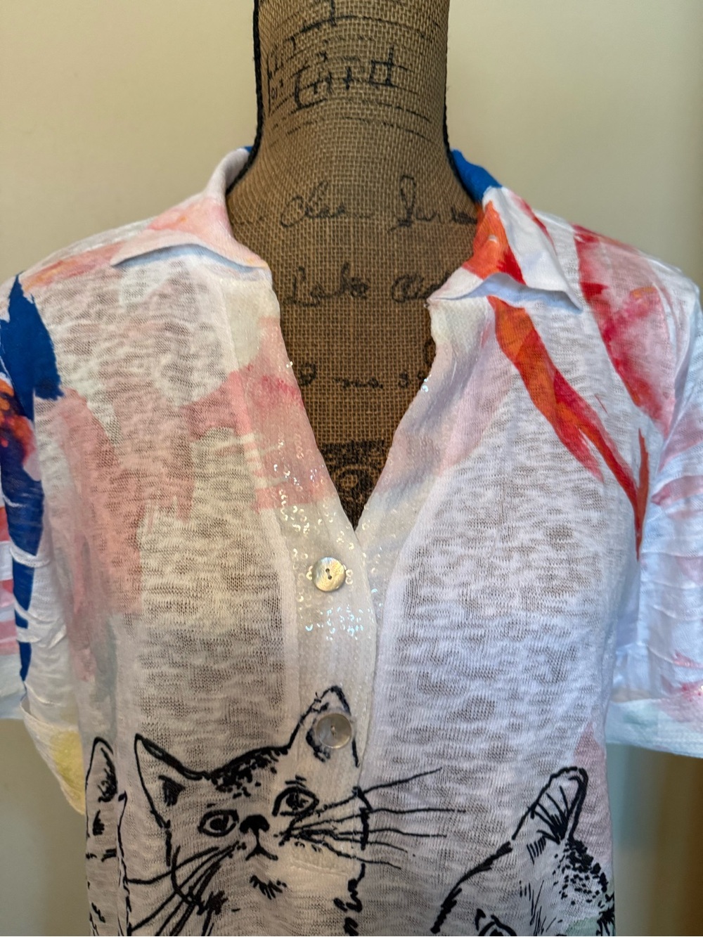 Fun cat button down top-New! - Picture 3 of 7
